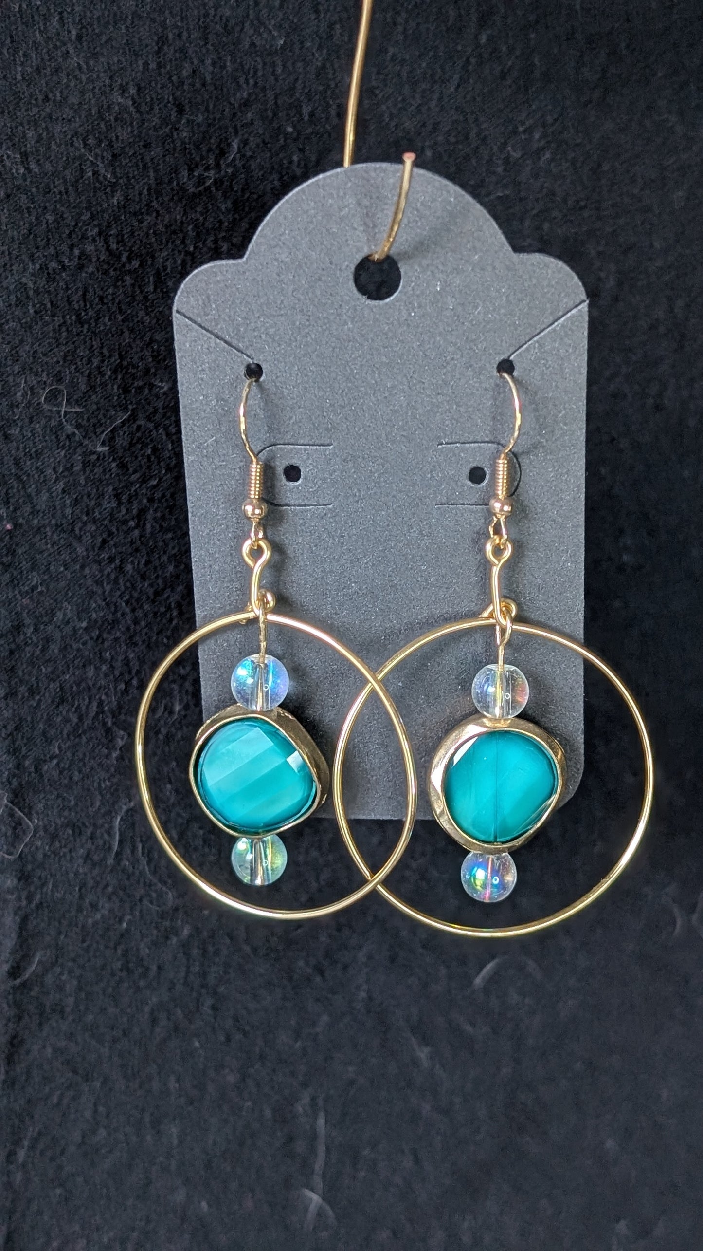 Teal Circle Gold Earrings