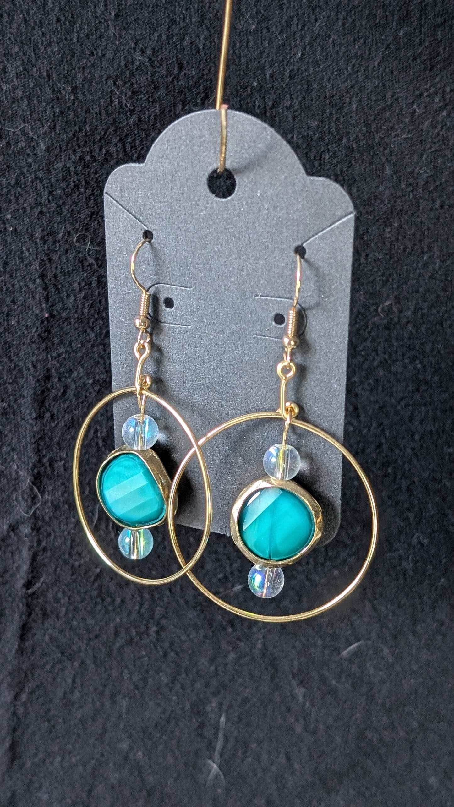 Teal Circle Gold Earrings