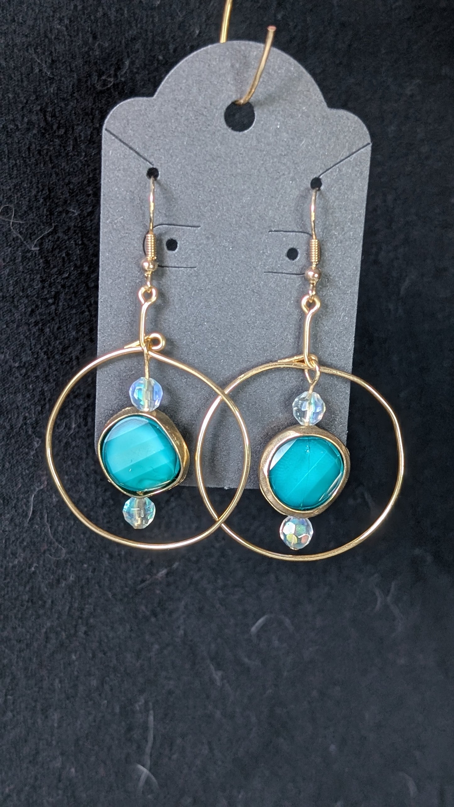 Teal Circle Gold Earrings