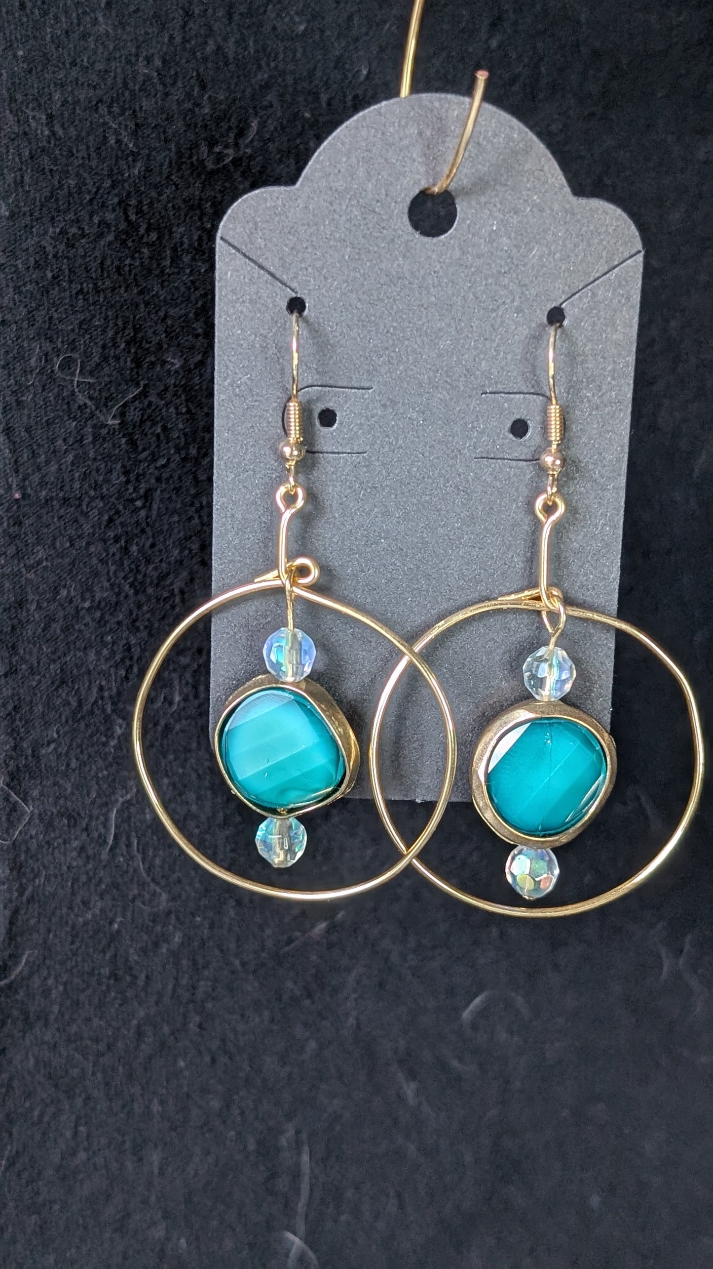 Teal Circle Gold Earrings