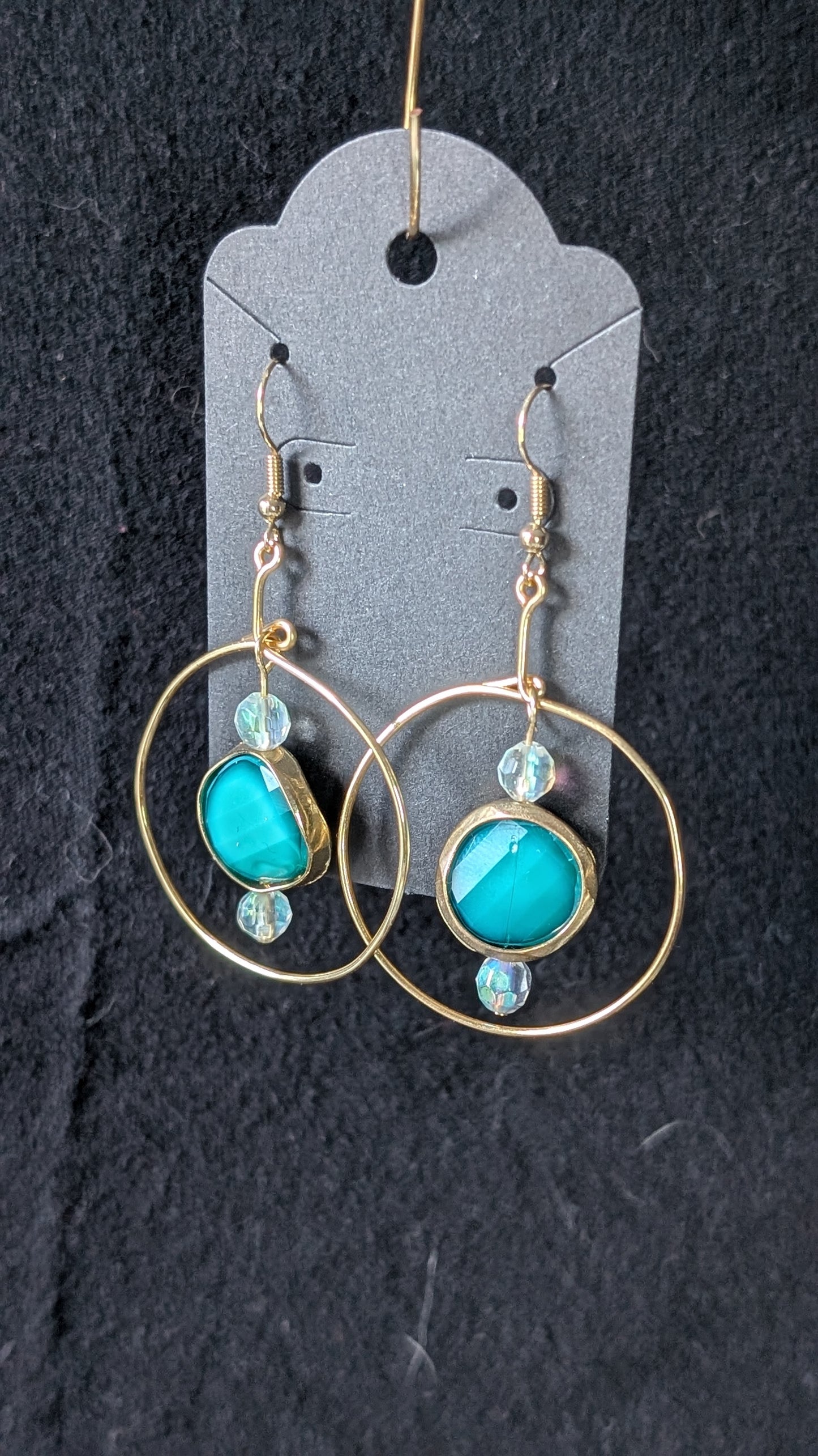 Teal Circle Gold Earrings