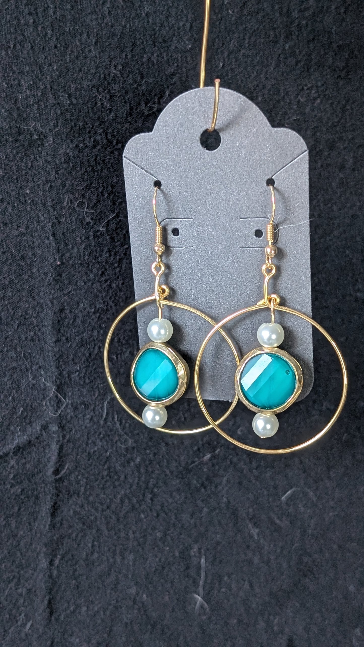 Teal Circle Gold Earrings