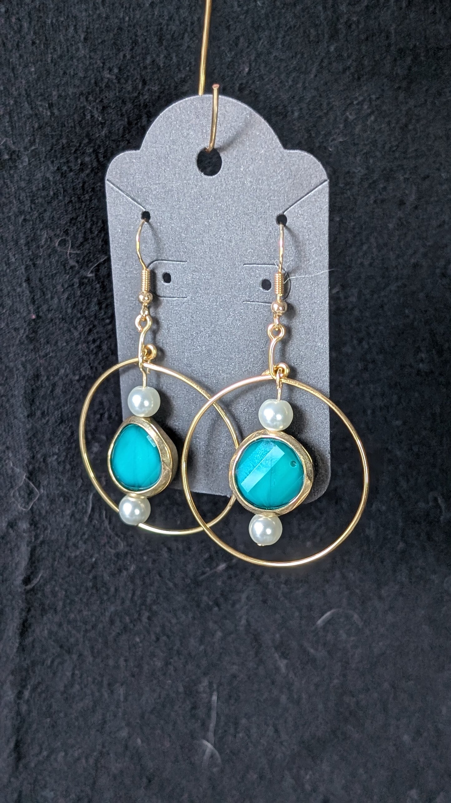 Teal Circle Gold Earrings