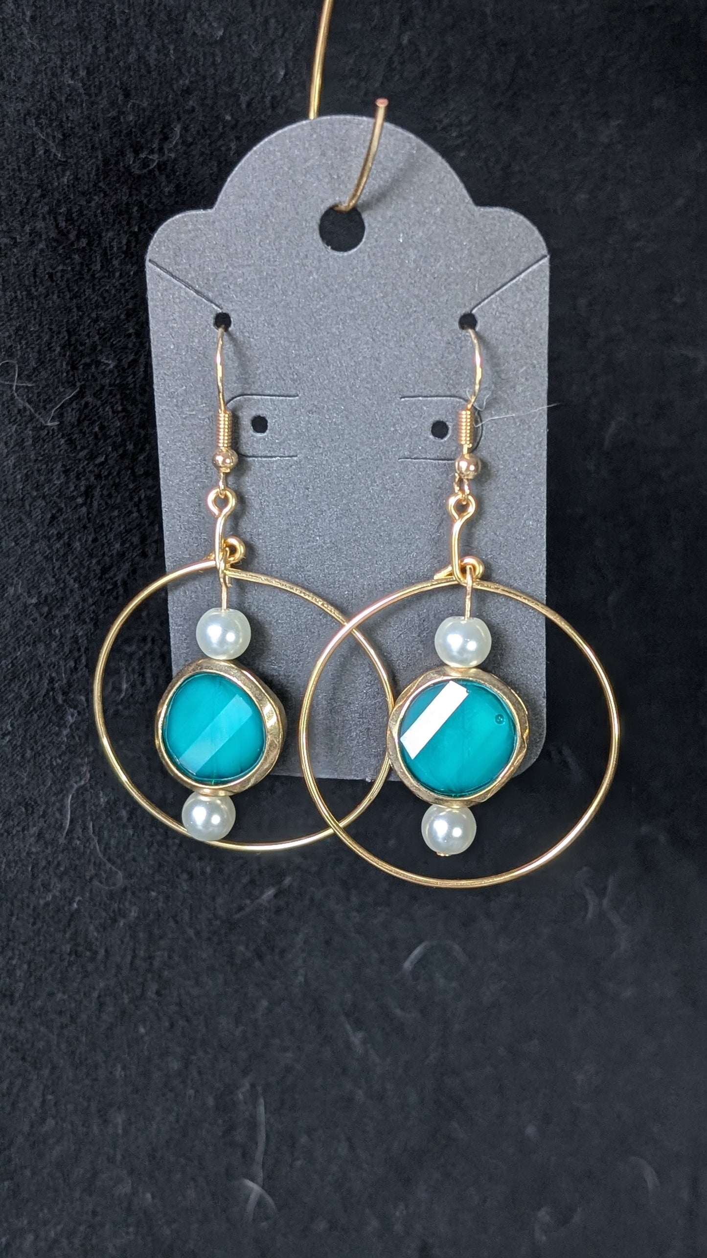 Teal Circle Gold Earrings