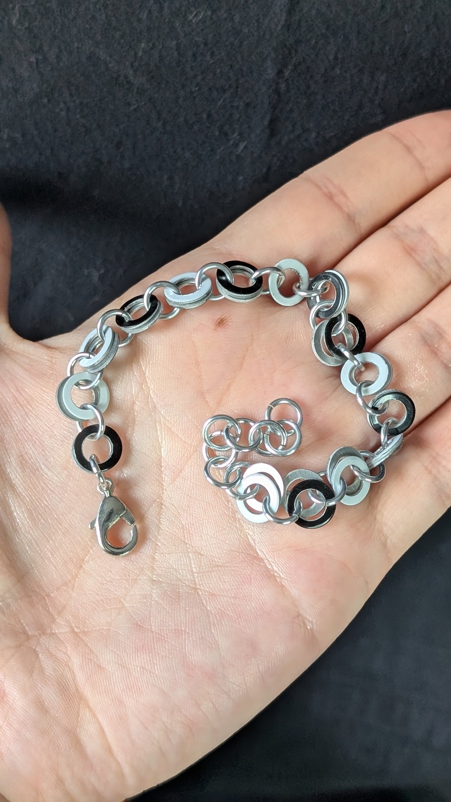 Black and White Chain Bracelet - Silver