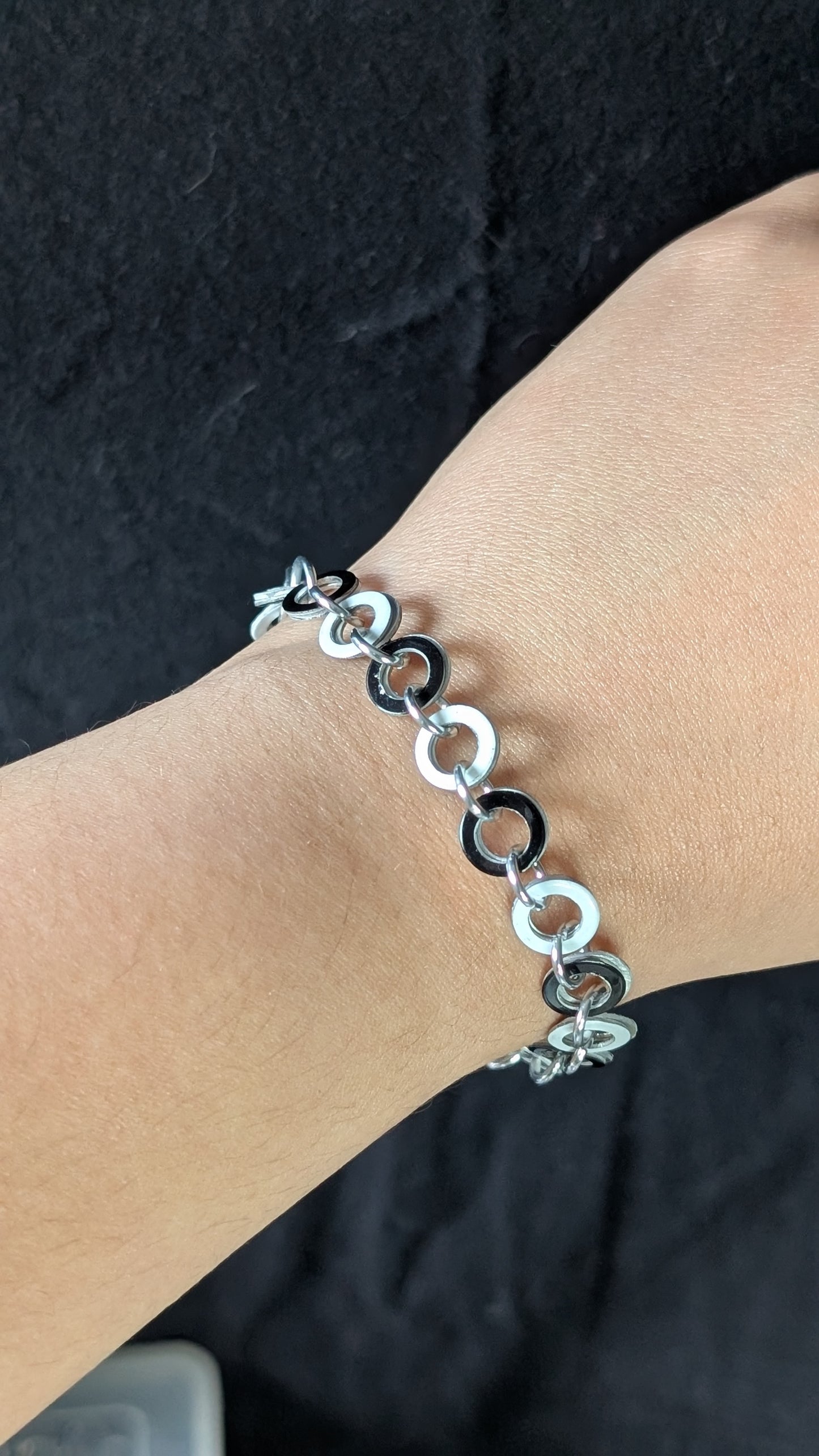 Black and White Chain Bracelet - Silver