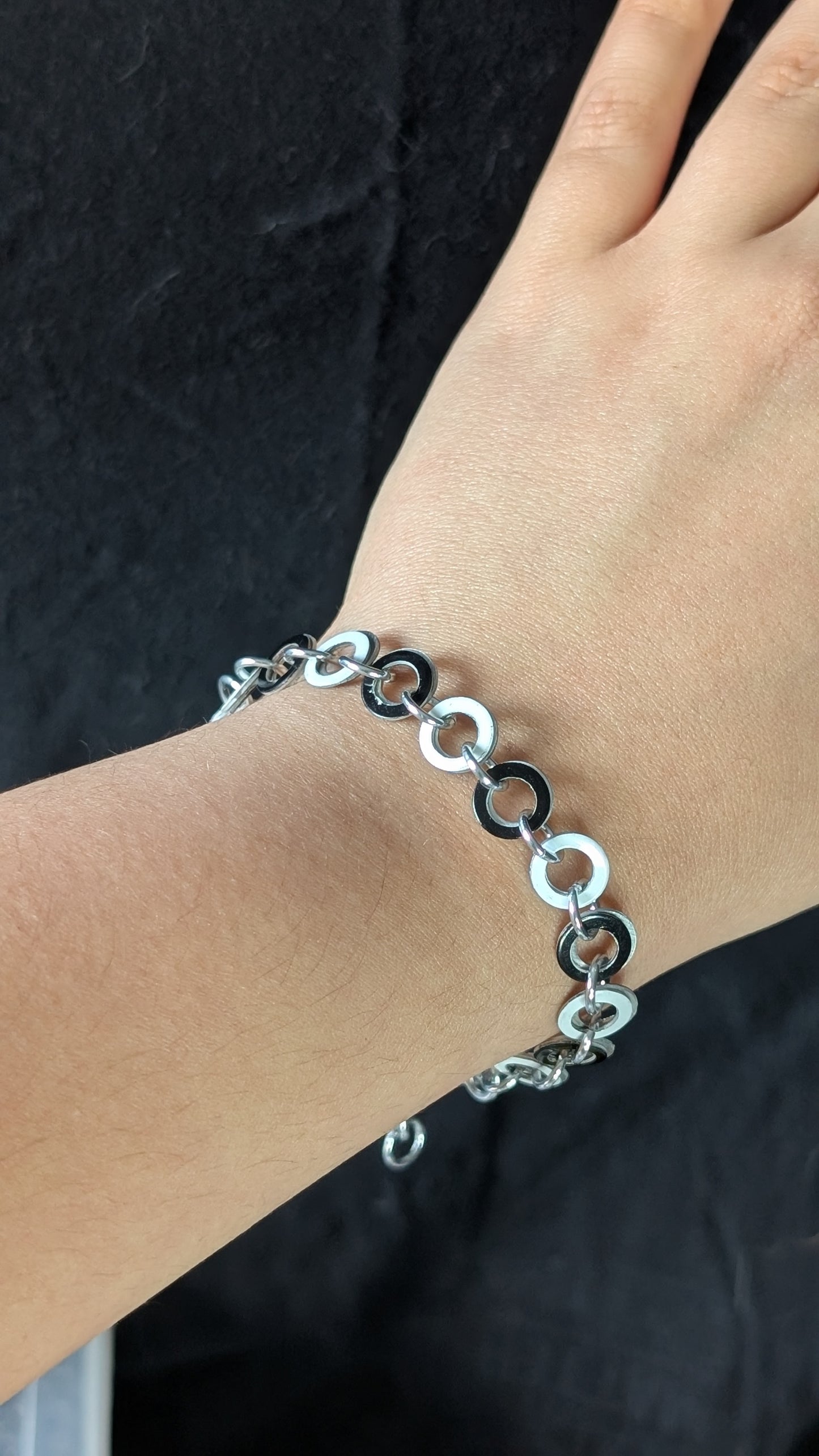 Black and White Chain Bracelet - Silver