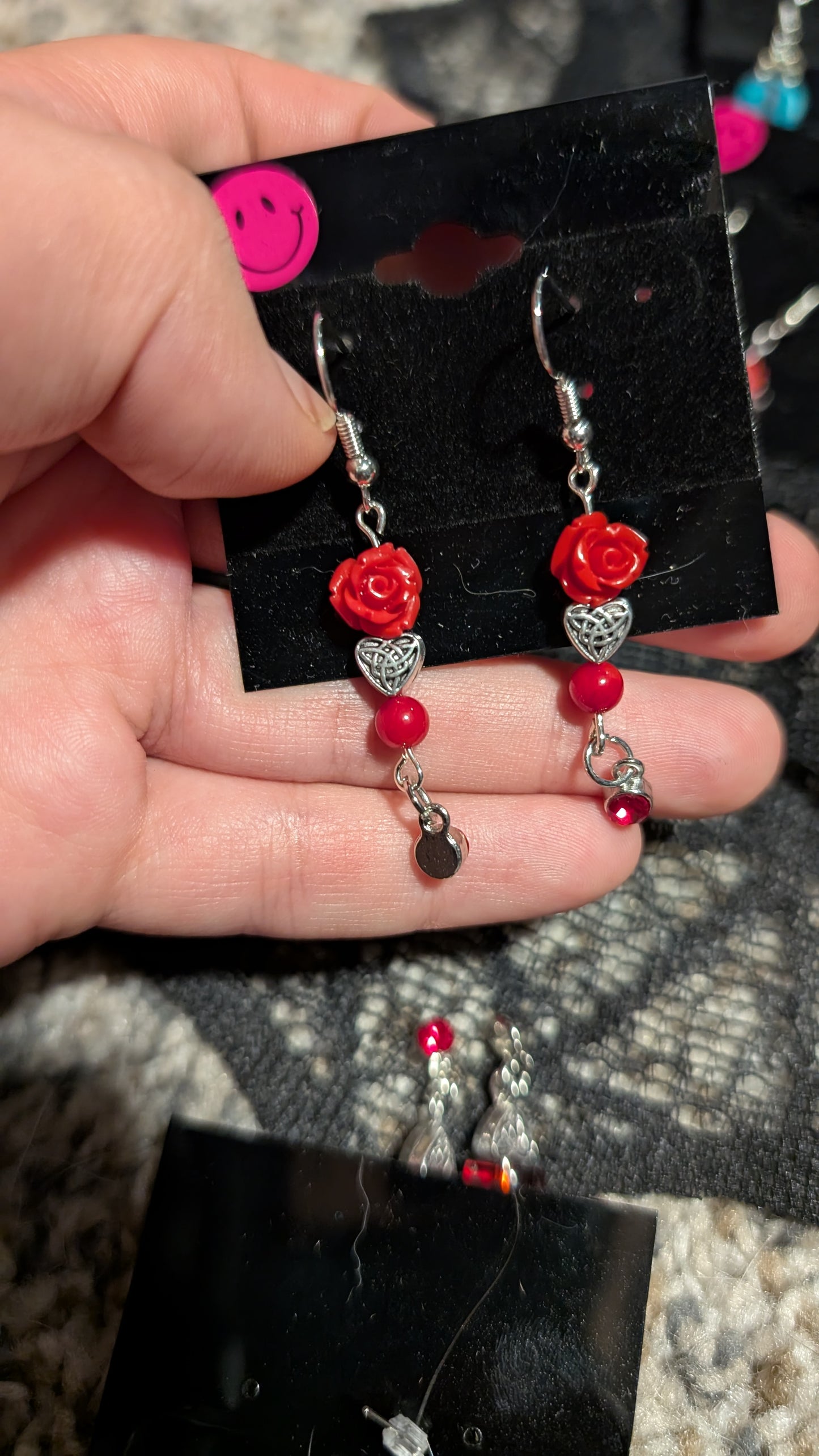 Silver and Red Sweetheart Earrings