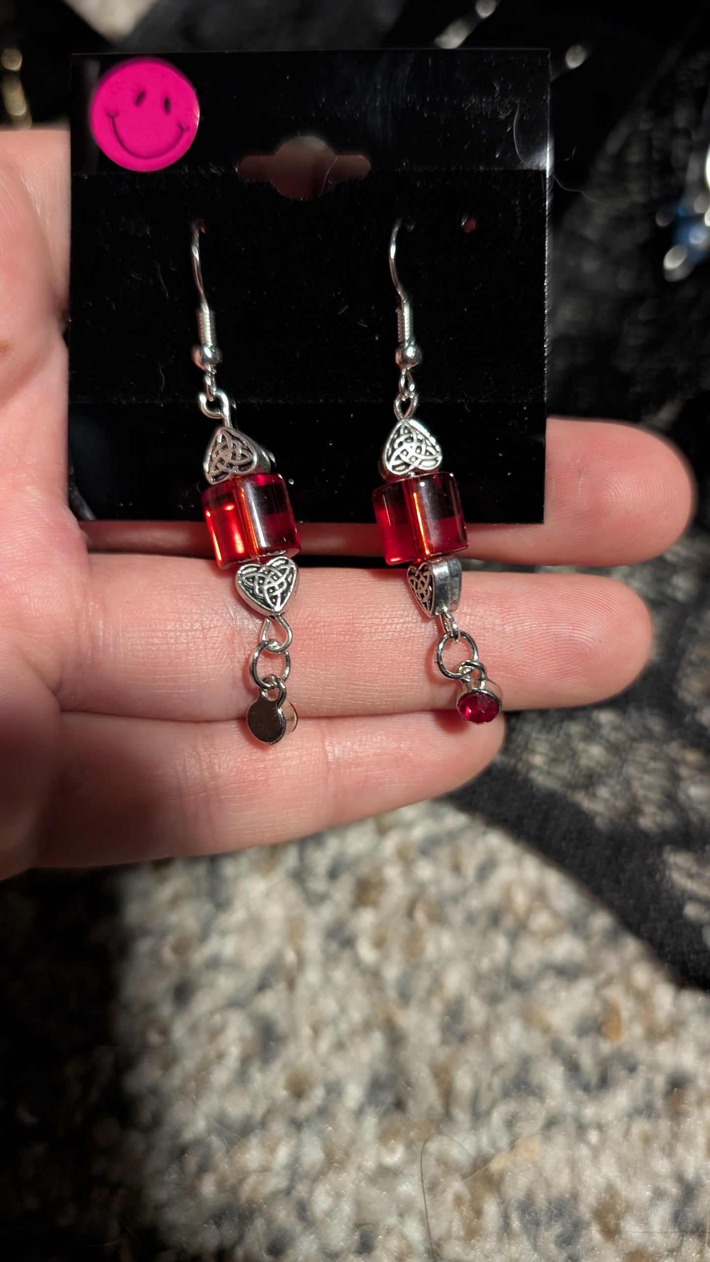 Silver and Red Sweetheart Earrings