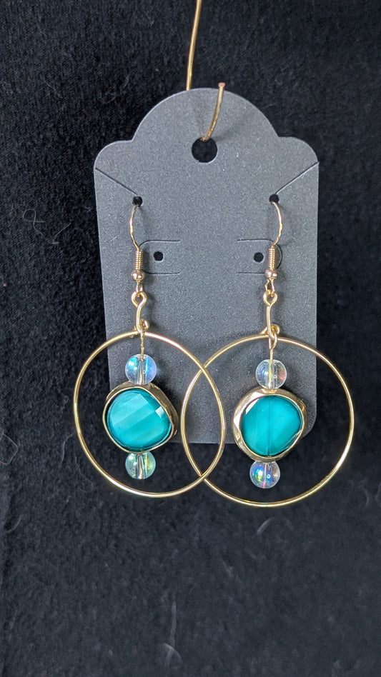 Teal Circle Gold Earrings