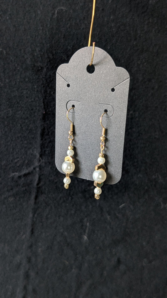 White and Gold Beaded Earrings