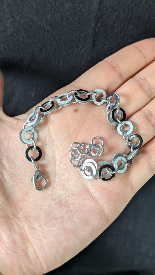 Black and White Chain Bracelet - Silver