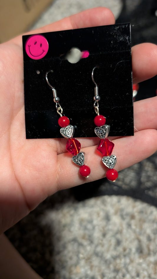 Silver and Red Sweetheart Earrings