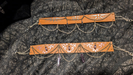 Leather chokers with chain